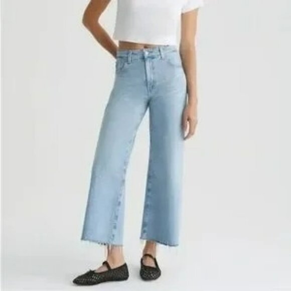 AG Denim - AG Saige Wide Leg Crop High Rise Fit Jeans Womens 27 Blue Raw Hem